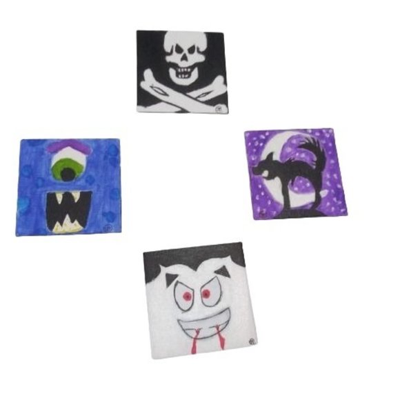 Horrifying Halloween 4-Pack Acrylic Painting on Little Canvas 3 x 3 in each - Picture 3 of 7